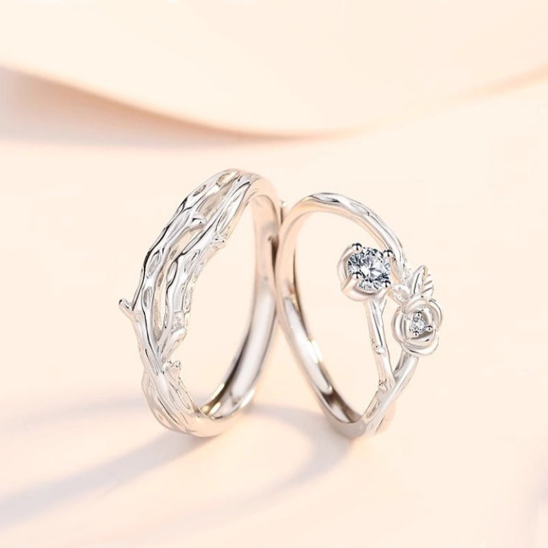 Thorns and Rose Romantic Rings Set His Hers