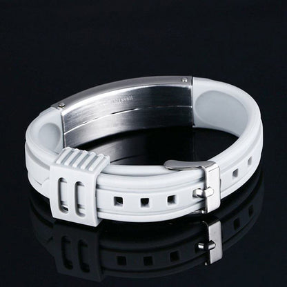 Custom Mens Jewelry Silicone Wristband Stainless Steel Black
