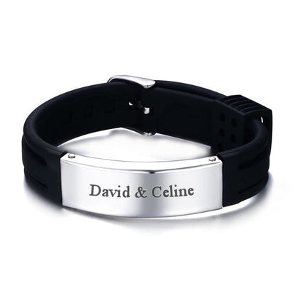Custom Mens Jewelry Silicone Wristband Stainless Steel Black