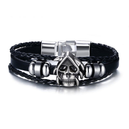 Skull Charm Engraved Bracelet Anniversary Gift for Him