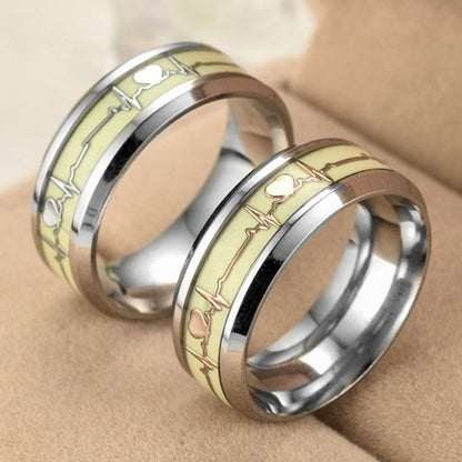 Personalized Couple Promise Rings Glow In Dark Heartbeat