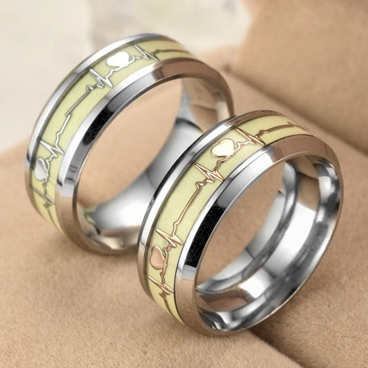 Glow-in-the-Dark Heartbeat Promise Rings - Engraved Matching Set