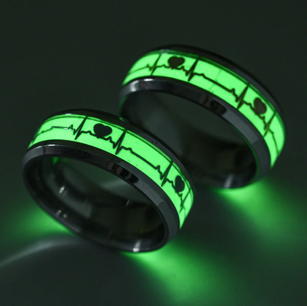 Personalized Couple Promise Rings Glow In Dark Heartbeat