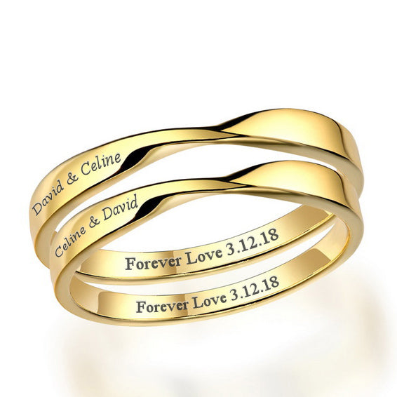 Engraved Matching Couple Wedding Rings Gold Plated Silver