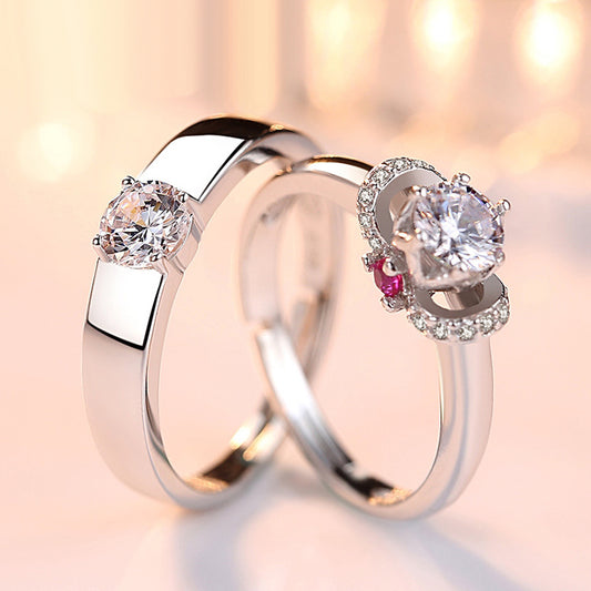 Couples CZ Sterling Silver Rings Set - Adjustable Size