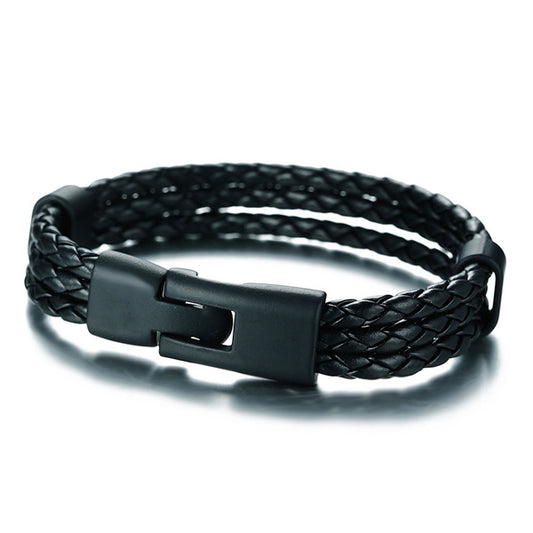 PU Leather Wrap Custom Mens Bracelet Black