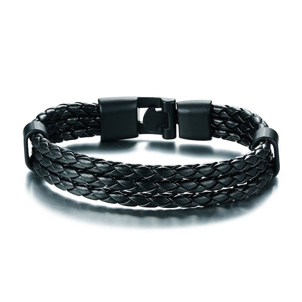 PU Leather Wrap Custom Mens Bracelet Black