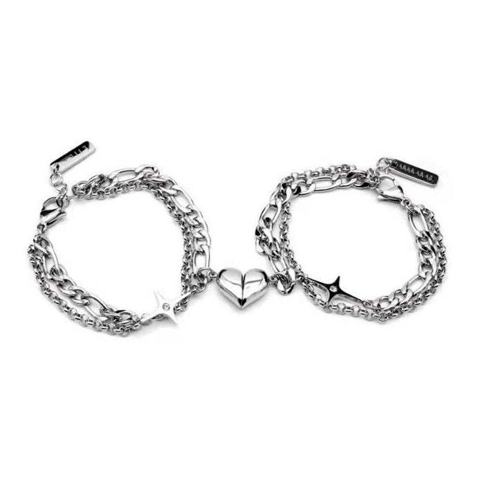 Engraved Magnetic Hearts Couple Chain Bracelets