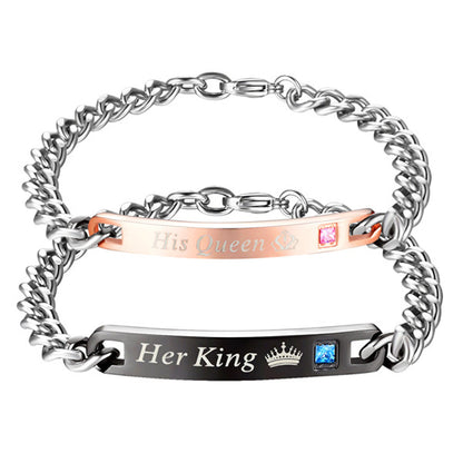 His Queen Her King Bracelets Set with Custom Names