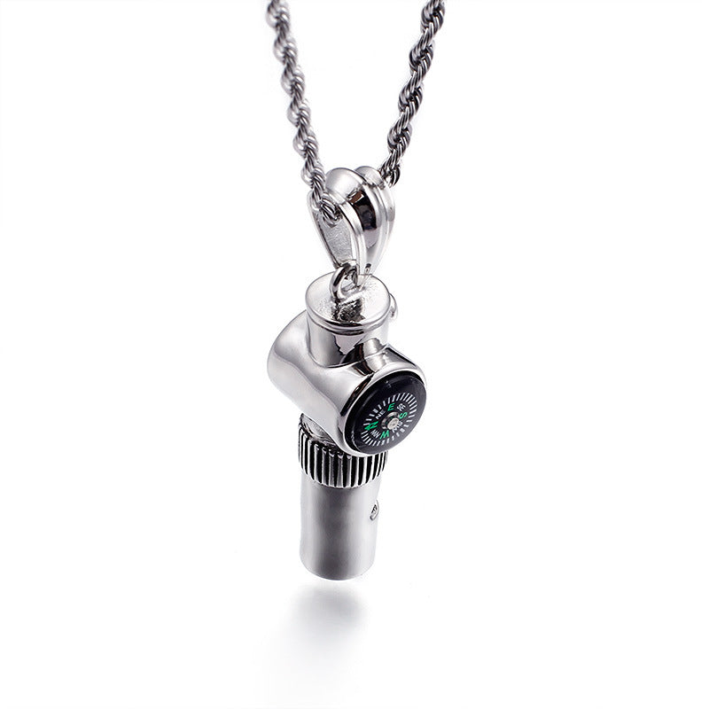 Engravable Whistle Compass Mens Pendant Necklace