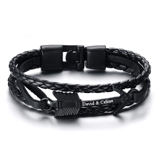 Personalized Guys Wrap Bracelet Black