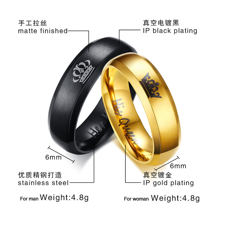 King Queen Crown Marriage Rings for Couples 6mm