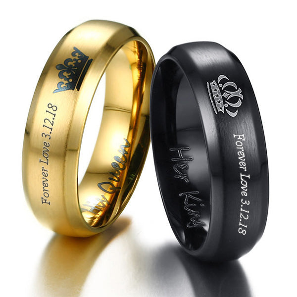 King Queen Crown Marriage Rings for Couples 6mm