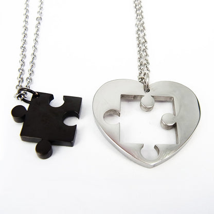 Custom Puzzle Piece Heart Couple Necklaces Set