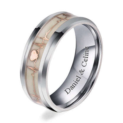 Personalized Heartbeart Mens Wedding Ring 8mm Titanium