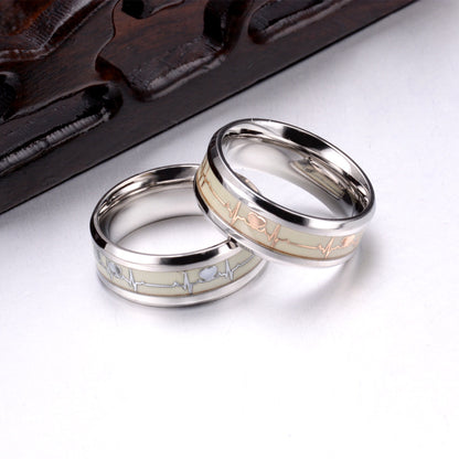Personalized Heartbeart Mens Wedding Ring 8mm Titanium