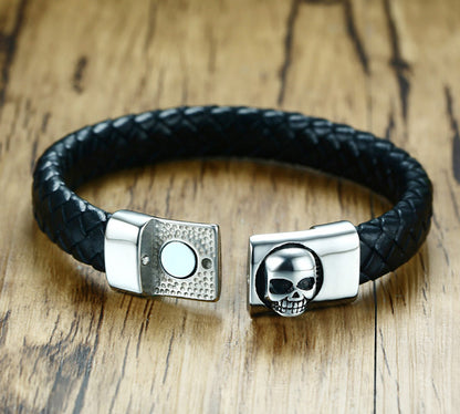 Engraved Leather Bracelet for Boyfriend Stainless Steel