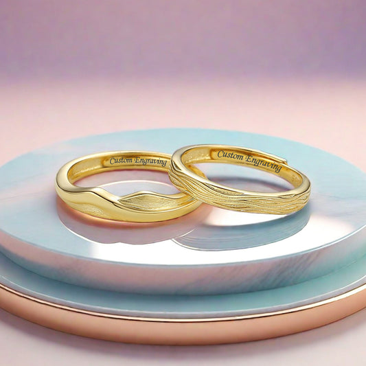 Mountain and Ocean Couple Rings Set - Adjustable Size