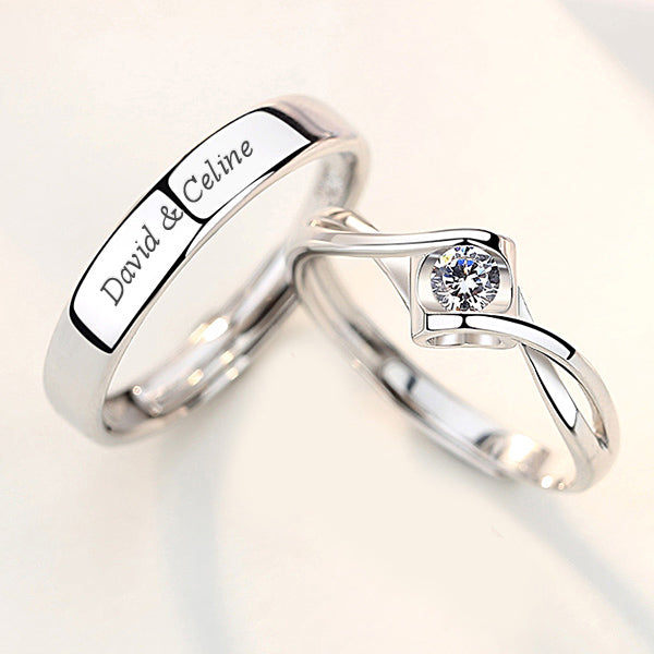 Matching His and Hers CZ Rings Set - Solid Sterling Silver