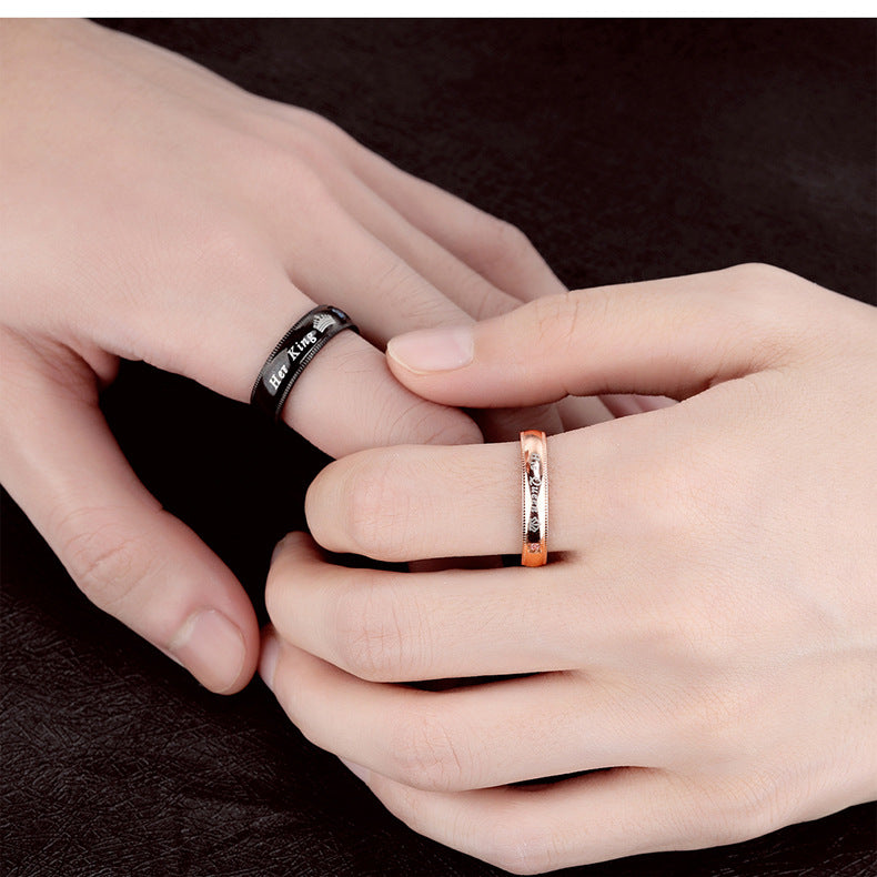 Matching Engravable King & Queen Crown Promise Rings Set for Couples