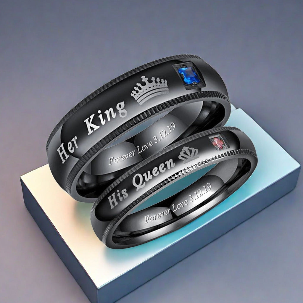 Her King His Queen Promise Rings Set for Couple
