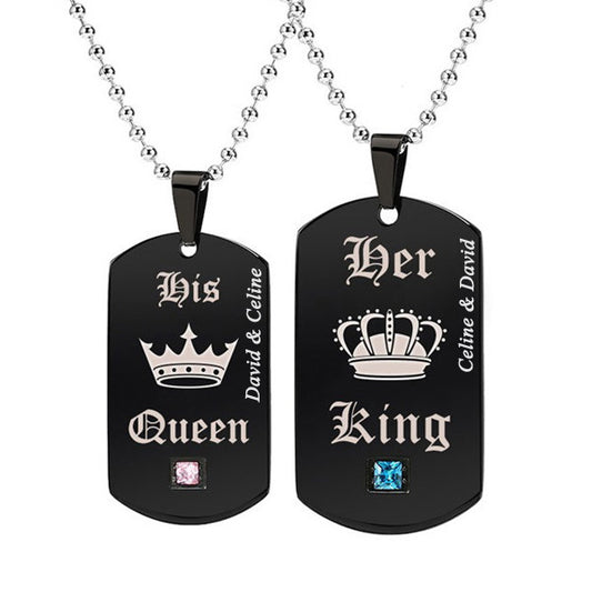His Queen Her King Matching Custom Necklaces Gift for Couples