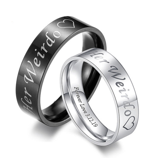 Custom His Crazy Her Weirdo Promise Rings Set for Couple