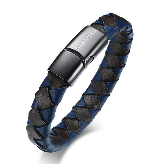 Personalized Braided Leather Wrap Bracelet for Men