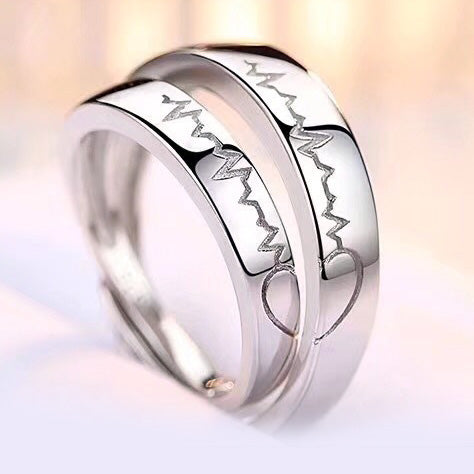 Engraved Heartbeat Adjustable Size Wedding Rings