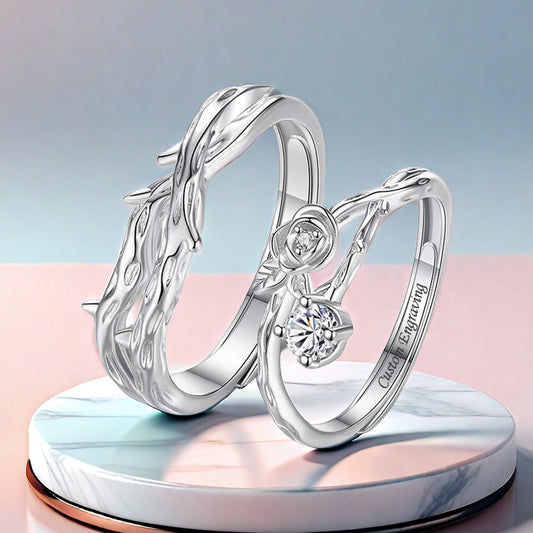 Thorns and Rose Romantic Rings Set His Hers