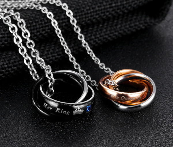 Her King His Queen Couple Jewelry with Custom Engraving