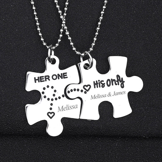 Her One His Only Puzzle Piece Couple Necklaces Christmas Gift