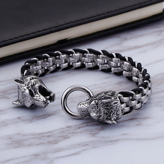 Punk Style Wolf Steel Bracelet for Men