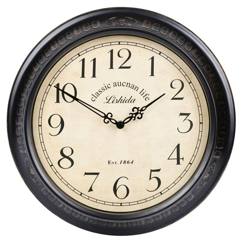 Vintage Silent Wall Clock – 15" Roman/Arabic (Non-Ticking)