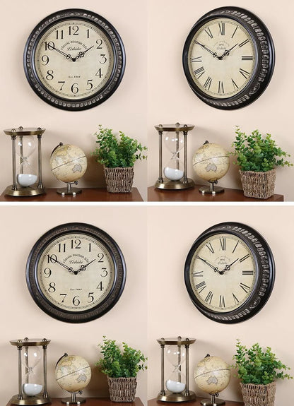 Vintage Silent Wall Clock – 15" Roman/Arabic (Non-Ticking)