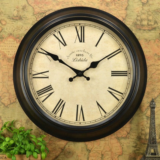 Vintage Silent Wall Clock – 12" Roman/Arabic (Non-Ticking)