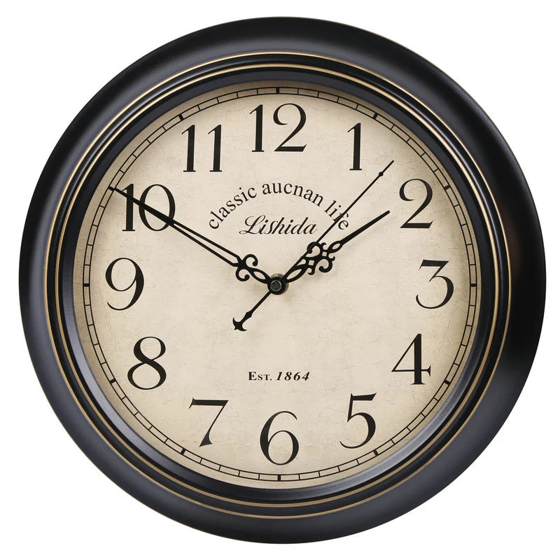 Vintage Silent Wall Clock – 12" Roman/Arabic (Non-Ticking)