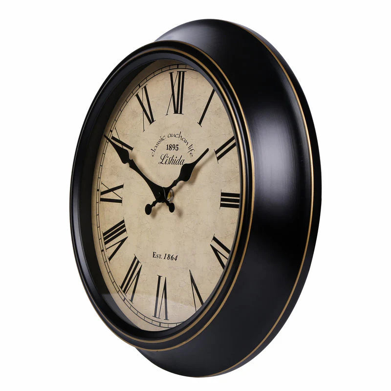 Vintage Silent Wall Clock – 12" Roman/Arabic (Non-Ticking)
