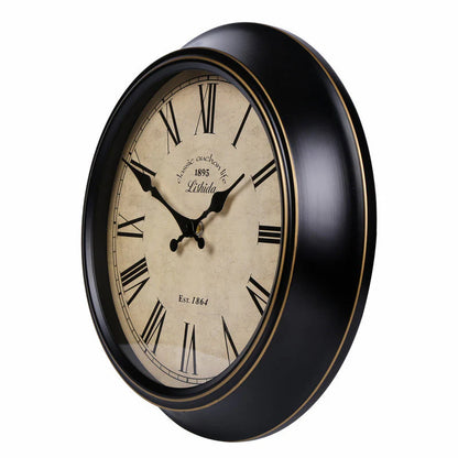 Vintage Silent Wall Clock – 12" Roman/Arabic (Non-Ticking)