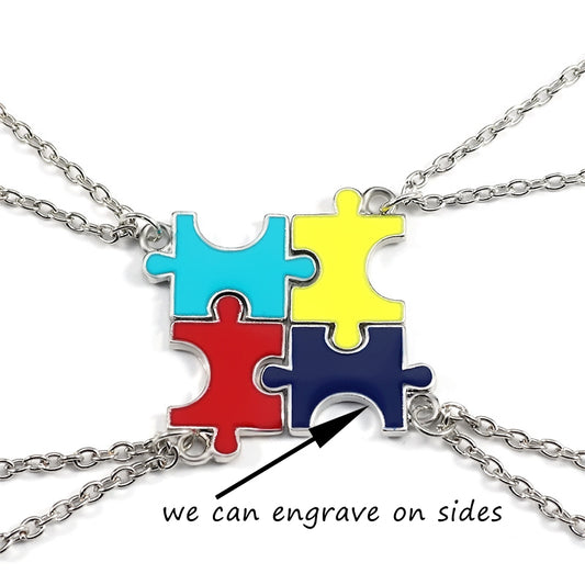 4 Piece Jigsaw Puzzle Bff Friendship Necklaces Set