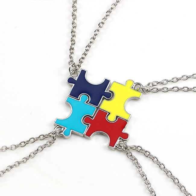 4 Piece Jigsaw Puzzle Bff Friendship Necklaces Set