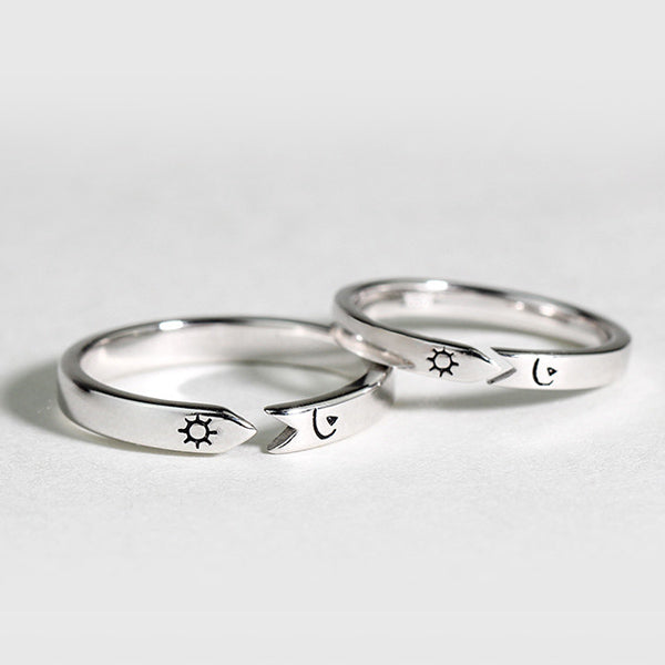 Engraved Moon Sun Adjustable Unisex Couples Rings