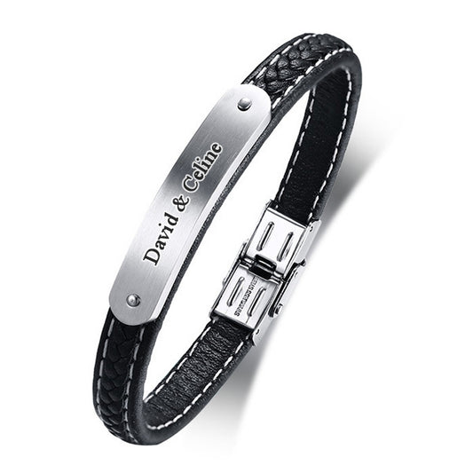 Engraved Leather Love Bracelet for Him