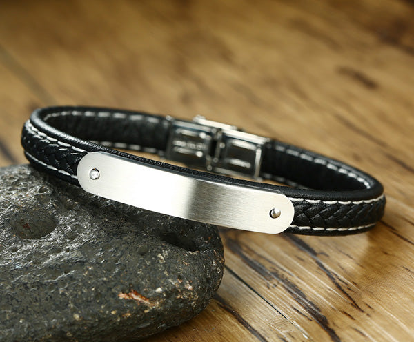 Engraved Leather Love Bracelet for Him