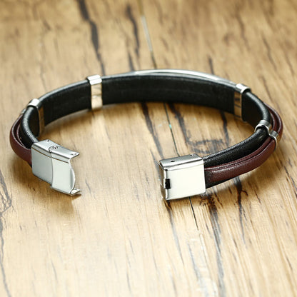 Customized Leather Mens Love Bracelet Black