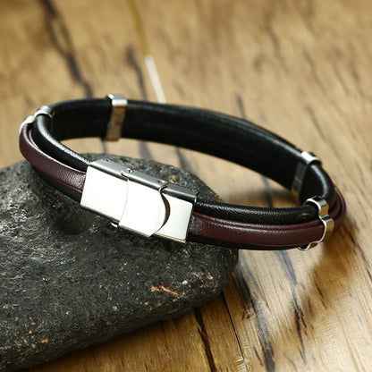 Customized Leather Mens Love Bracelet Black
