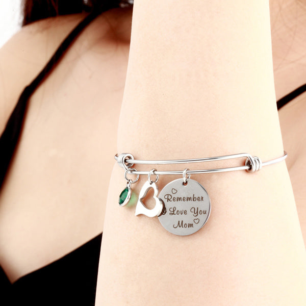 Birthstone Charm Bangle Bracelet Gift for Mom