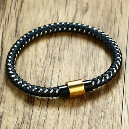 Engraved Leather Bracelet for Guys Black