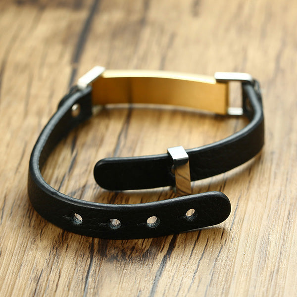 Custom Leather Wrap Mens Bracelet Black
