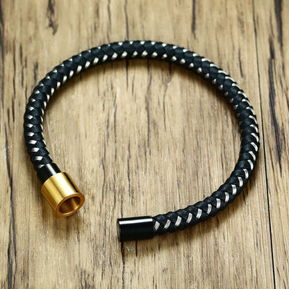 Engraved Leather Bracelet for Guys Black